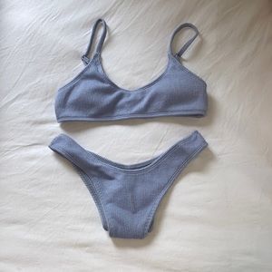 blue-purple knit bikini set